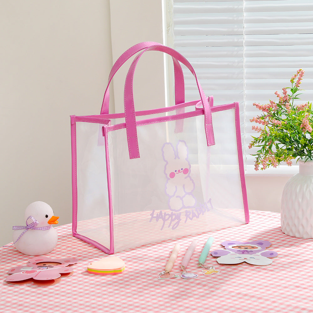 Women Fashion Cartoon Bear Transparent Clear Waterproof Shoulder Bag