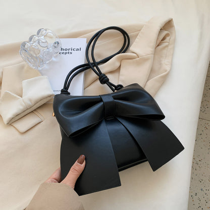 Sac à bandoulière en PU de couleur unie avec nœud créatif pour femme 