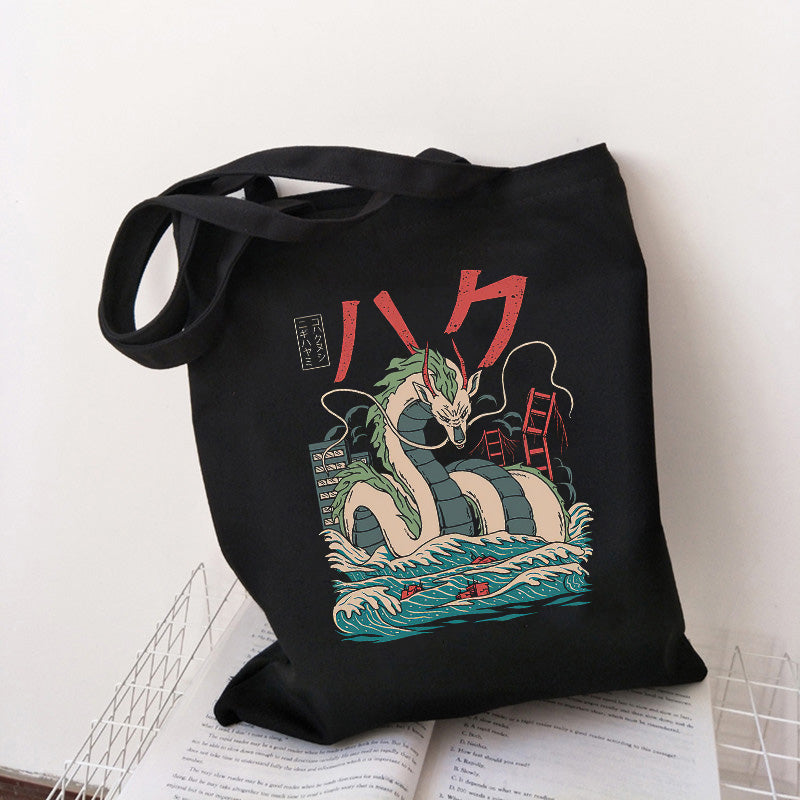 Sac à bandoulière en toile à motif dragon pour femme 