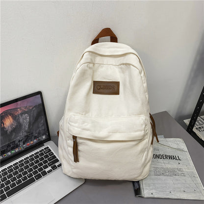 Canvas Neutral Casual Design Solid Color Large Capacity Backpack