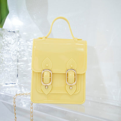 Women Fashion Solid Color PVC Silicone Square Mini Chain Crossbody Bag