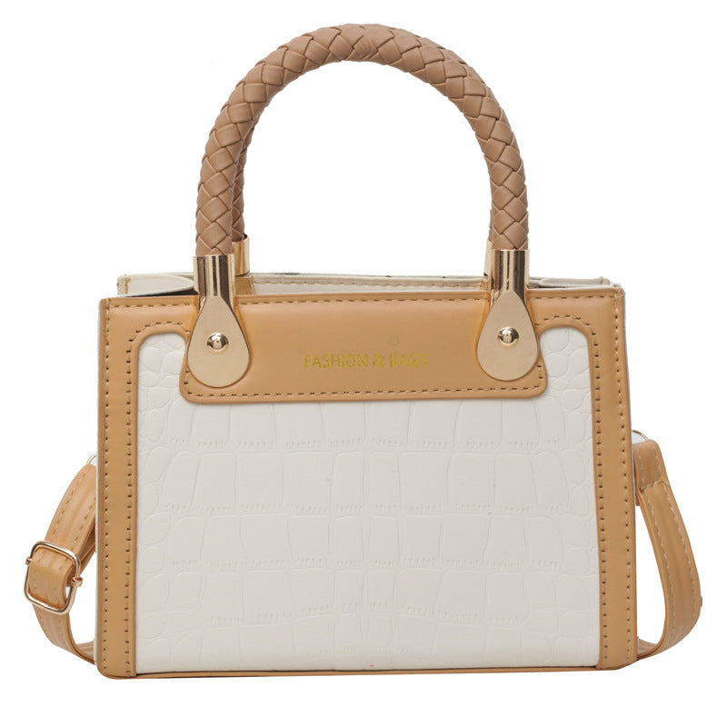 Sac à bandoulière tissé à motif pierre et blocs de couleurs pour femme, avec poignée carrée 