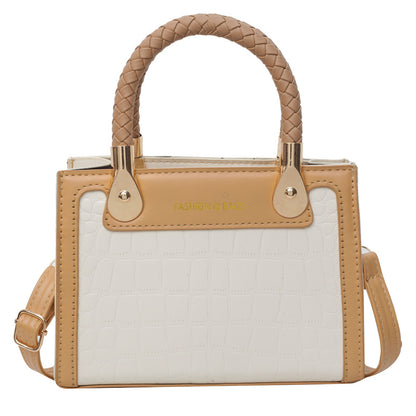 Sac à bandoulière tissé à motif pierre et blocs de couleurs pour femme, avec poignée carrée 