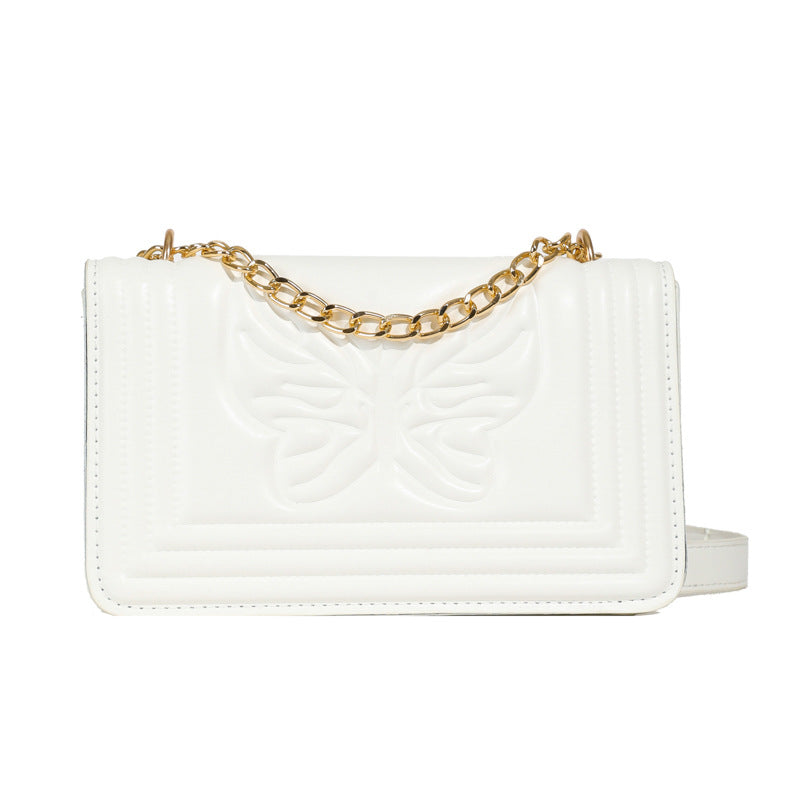 Sac à bandoulière carré tendance en relief avec motif papillon de couleur unie 