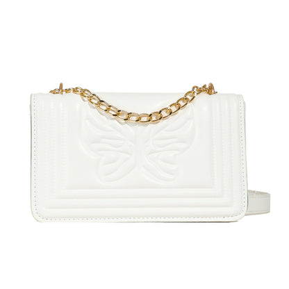 Sac à bandoulière carré tendance en relief avec motif papillon de couleur unie 