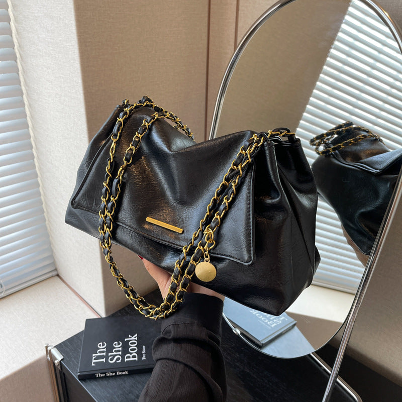 Sac à bandoulière rétro à chaîne pour femme, grande capacité, automne et hiver 