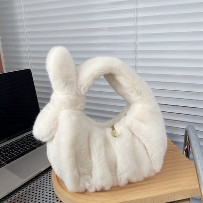 Women'S Fashion Solid Color Bow Crinkled Plush Cloud Shell Handbag