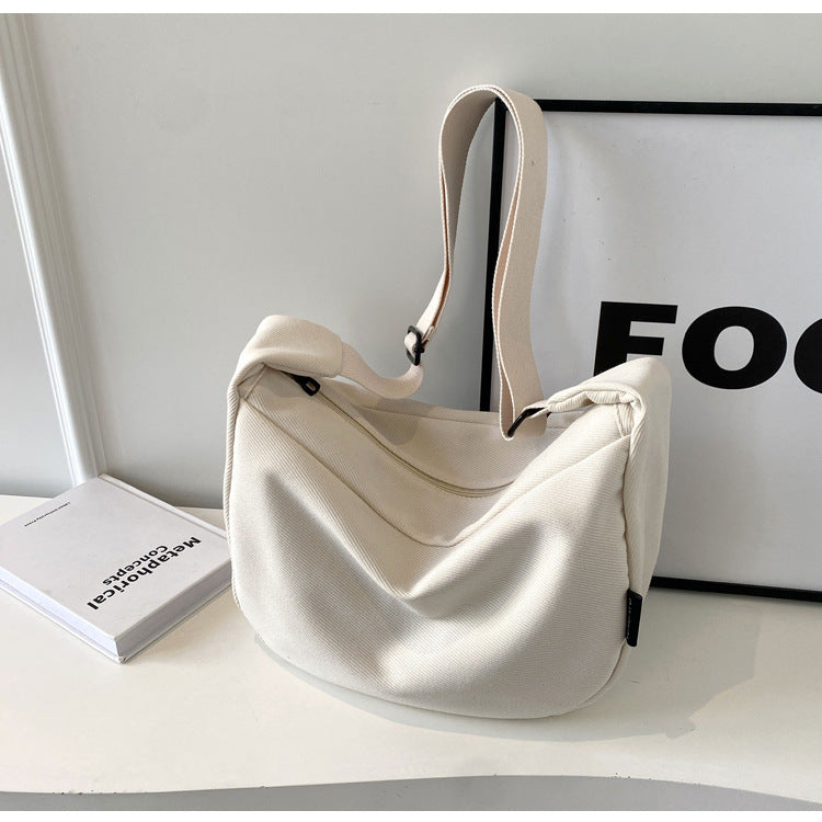 Sac à bandoulière en toile de couleur unie, design simple et tendance, grande capacité 
