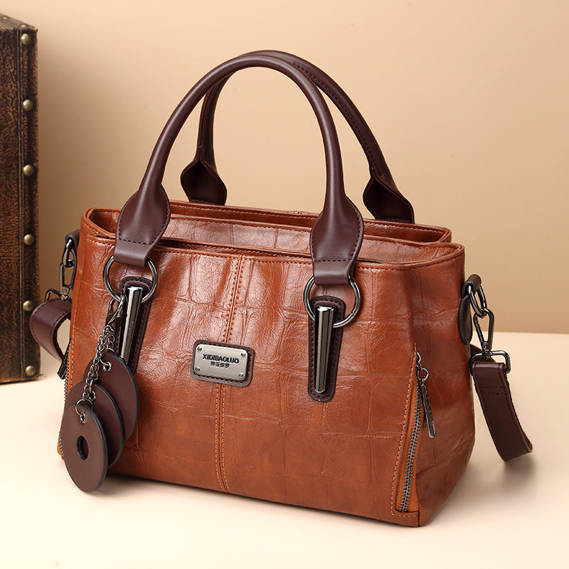 Women Fashion Retro Three-Layer Large Capacity PU Handle Bag