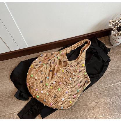 Sac fourre-tout tissé creux à perles pour femme