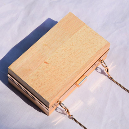 Women Simple Wooden Retro Chain Shoulder Clutch Bag