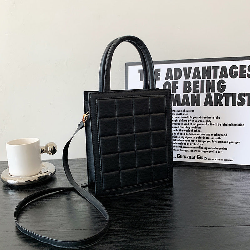 Sac à bandoulière en PU de grande capacité pour femme, motif écossais gaufré, couleur unie 