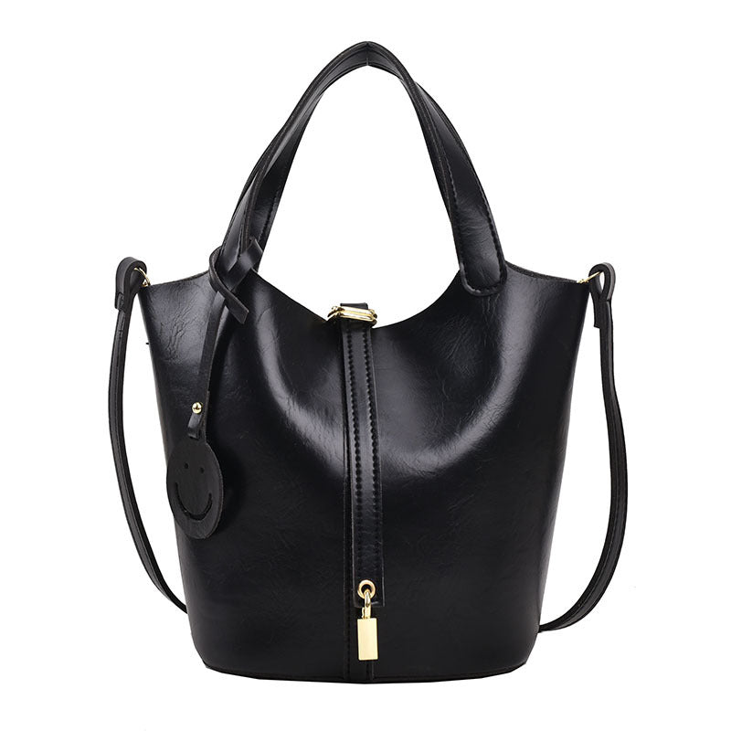 Women Simple And Fashionable Large Capacity PU Crossbody Bucket Bag