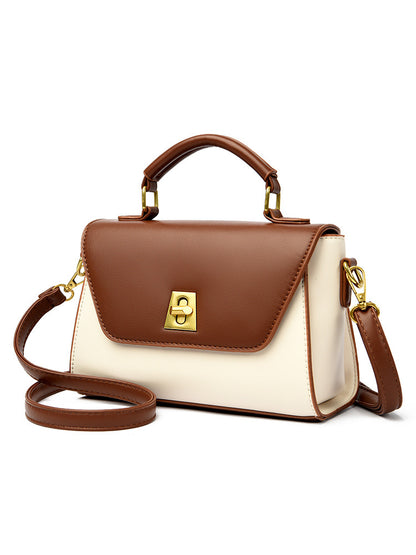 Women Fashion Retro Flap Lock PU Handle Shoulder Bag
