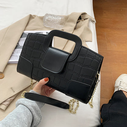 Women Fashion Solid Color Crocodile Pattern Square Chain Crossbody Bag