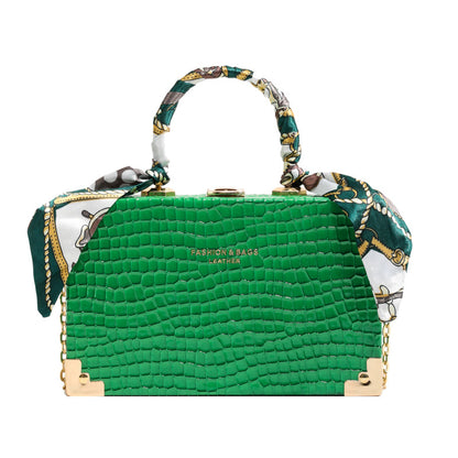 Women Fashionable Simple Square Silk Scarf Decorative Chain Crossbody Bag