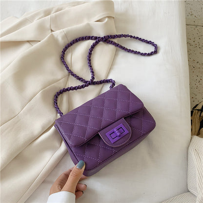 Women Casual Stitching Design Solid Color Quilted Crossbody Bag