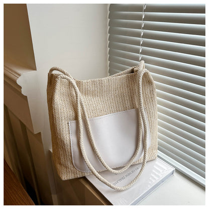 Women Summer Simple Straw Woven Large Capacity Shoulder Tote Bag