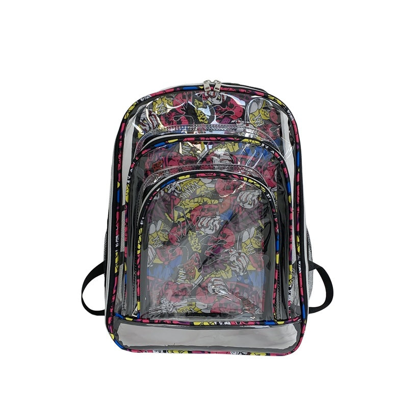 Fashion Large Capacity Graffiti Clear Pvc Backpack