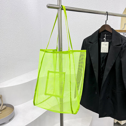 Fashion Solid Color Mesh Transparent Large Capacity Shopping Beach Bag