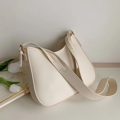 Women Basic Casual Zipper Design Solid Color PU Shoulder Bag