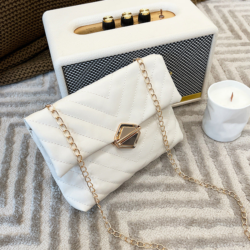 Women Fashion Basic Solid Color Pu Metal Lock Chain Crossbody Mini Square Bag