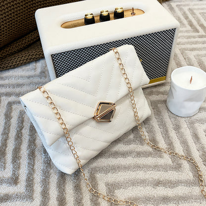 Women Fashion Basic Solid Color Pu Metal Lock Chain Crossbody Mini Square Bag