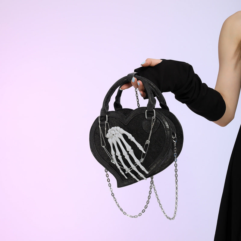 Sac à bandoulière créatif gothique Halloween avec tête de mort et cœur 