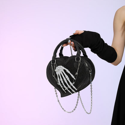 Sac à bandoulière créatif gothique Halloween avec tête de mort et cœur 