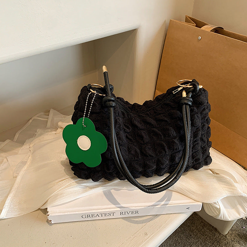 Sac à bandoulière plissé de grande capacité pour femme, décontracté, couleur unie 