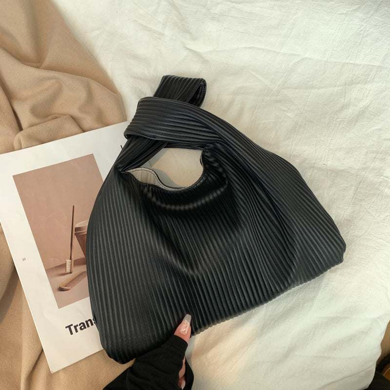 Women Creative Crease Design Solid Color Large Capacity PU Handle Bag