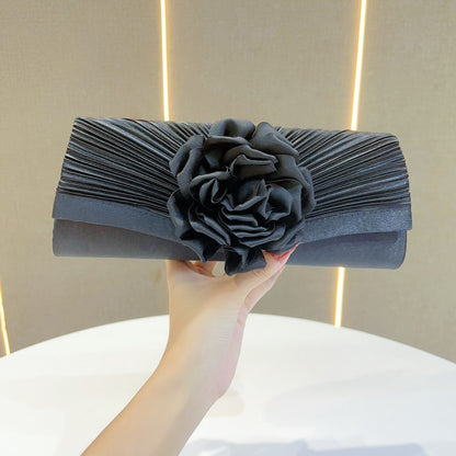 Women Fashion Elegant Solid Color Floral Pleated Evening Bag