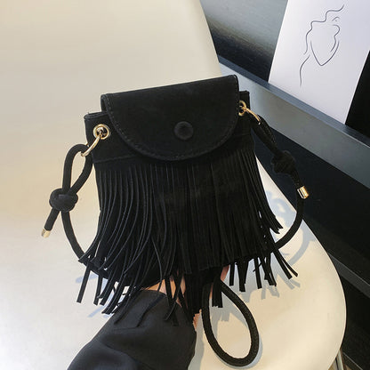 Women Fashion Suede Fringe Flap-On Crossbody Bag