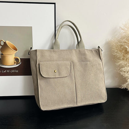 Women Casual Simple Solid Color Large Capacity Corduroy Handbag