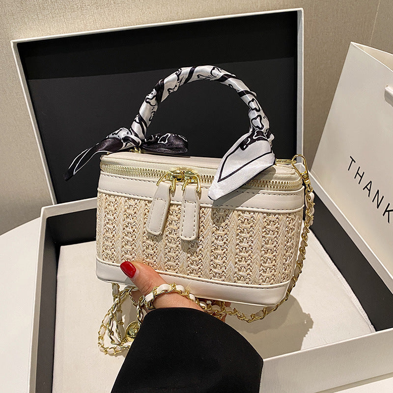 Sac à bandoulière carré tissé à la mode pour femme avec chaîne et fermeture éclair 