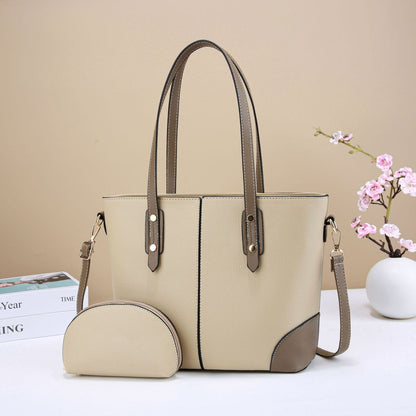 Women Fashion Casual Contrast Color Large Capacity Handbag Set