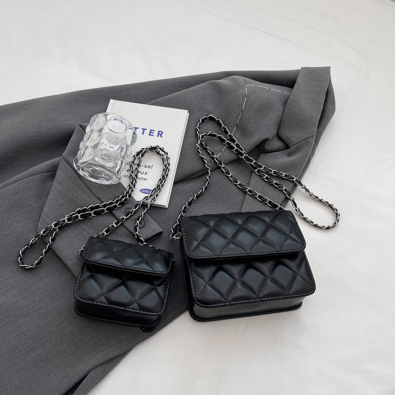 Women Fashion Casual Solid Color Rhomboid Chain Crossbody Bag