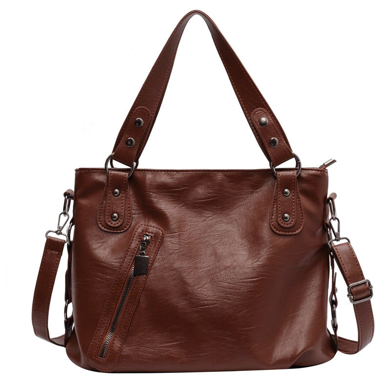 Women Fashionable Large Capacity Stud Zip PU Tote Bag