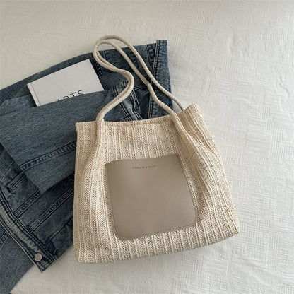 Sac fourre-tout tissé simple et tendance pour femme, grande capacité 