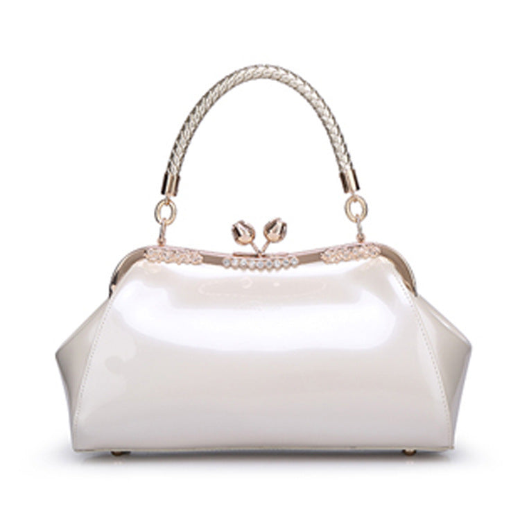 Patent Women Chic Design Solid Color Large Capacity Shoulder Handle Bag