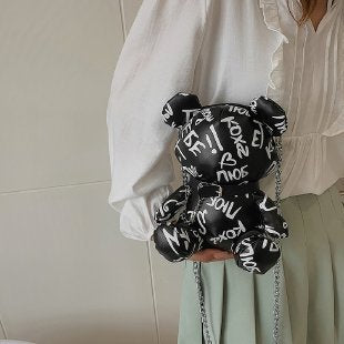 Sac bandoulière à chaîne en forme d'ours graffiti créatif de dessin animé 