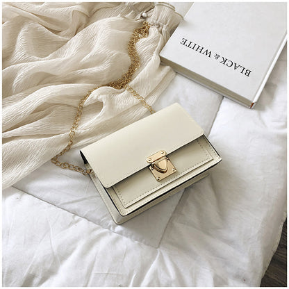 Women Fashion Solid Color Flip Lock Square Chain Crossbody Bag