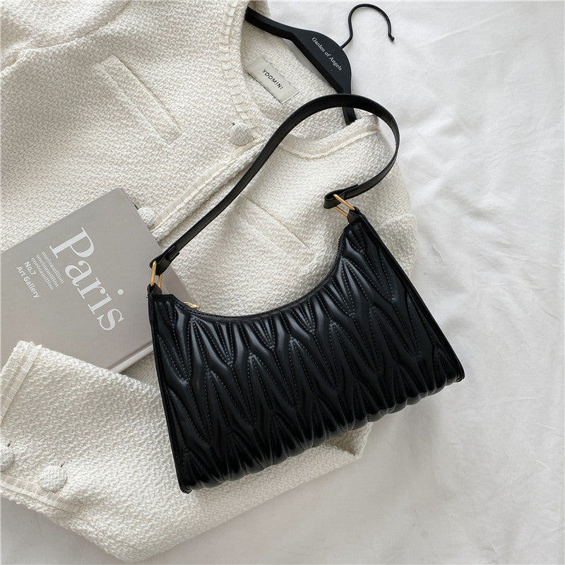 Women Basic Zipper Crease Design Solid Color PU Underarm Bag