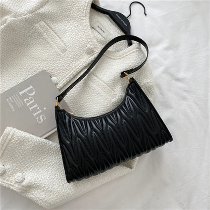 Women Basic Zipper Crease Design Solid Color PU Underarm Bag