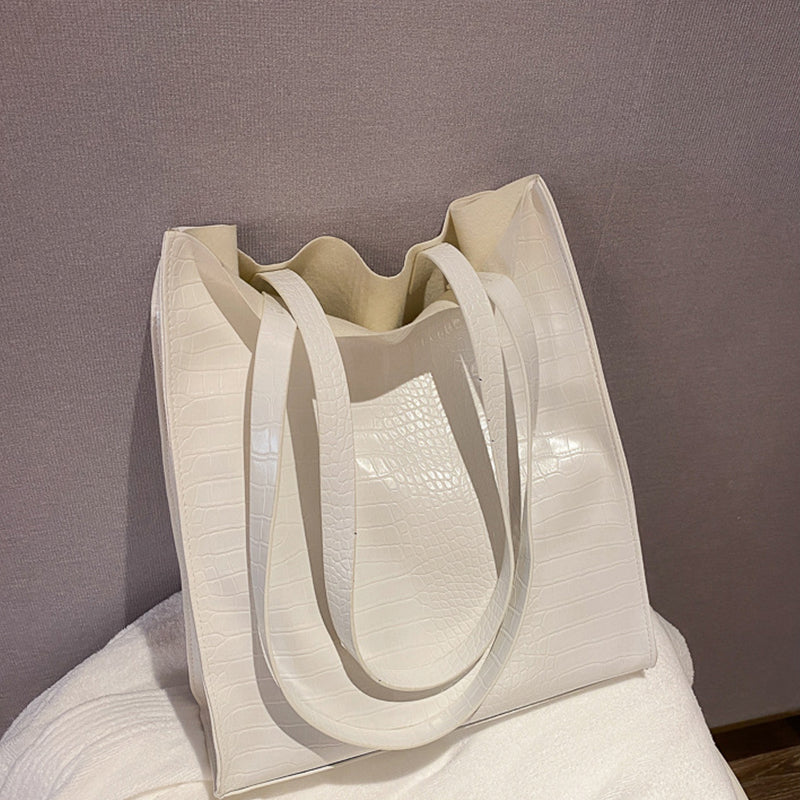 Women Fashion Basic Crocodile Pattern Large Capacity PU Shoulder Bag