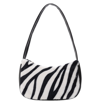 Women Fashion Chic Zebra Cow Pattern Plush Underarm Bag