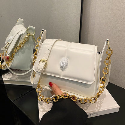 Women Fashion Solid Color Flap Chain Square PU Crossbody Bag