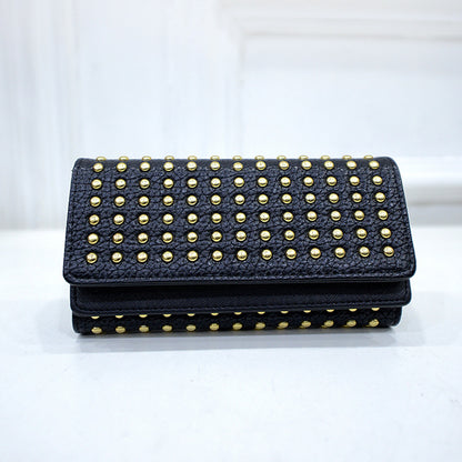 Women'S Fashion Pop Punk Stud Rivet Long Double Cover Coin Purse