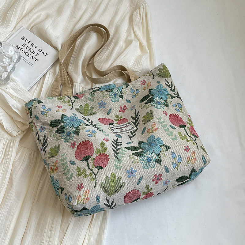 Women Fashion Casual Large Capacity Floral Printed Canvas Tote Bag