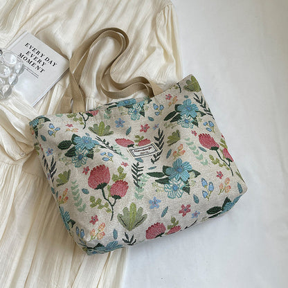 Women Fashion Casual Large Capacity Floral Printed Canvas Tote Bag